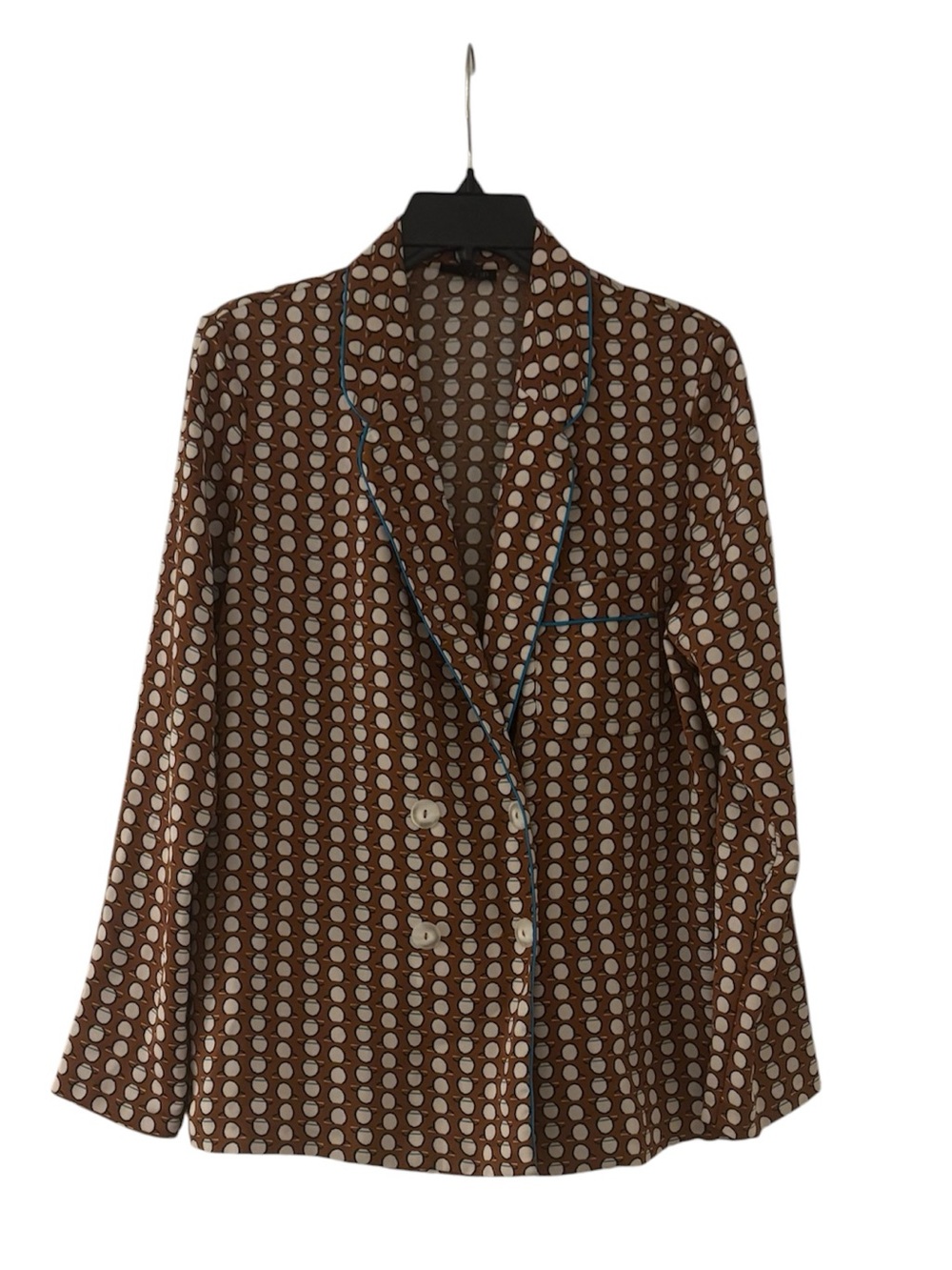 TOPSHOP Brown Orange and Baby Blue Polka Dot Mod Printed Double Breasted Blazer